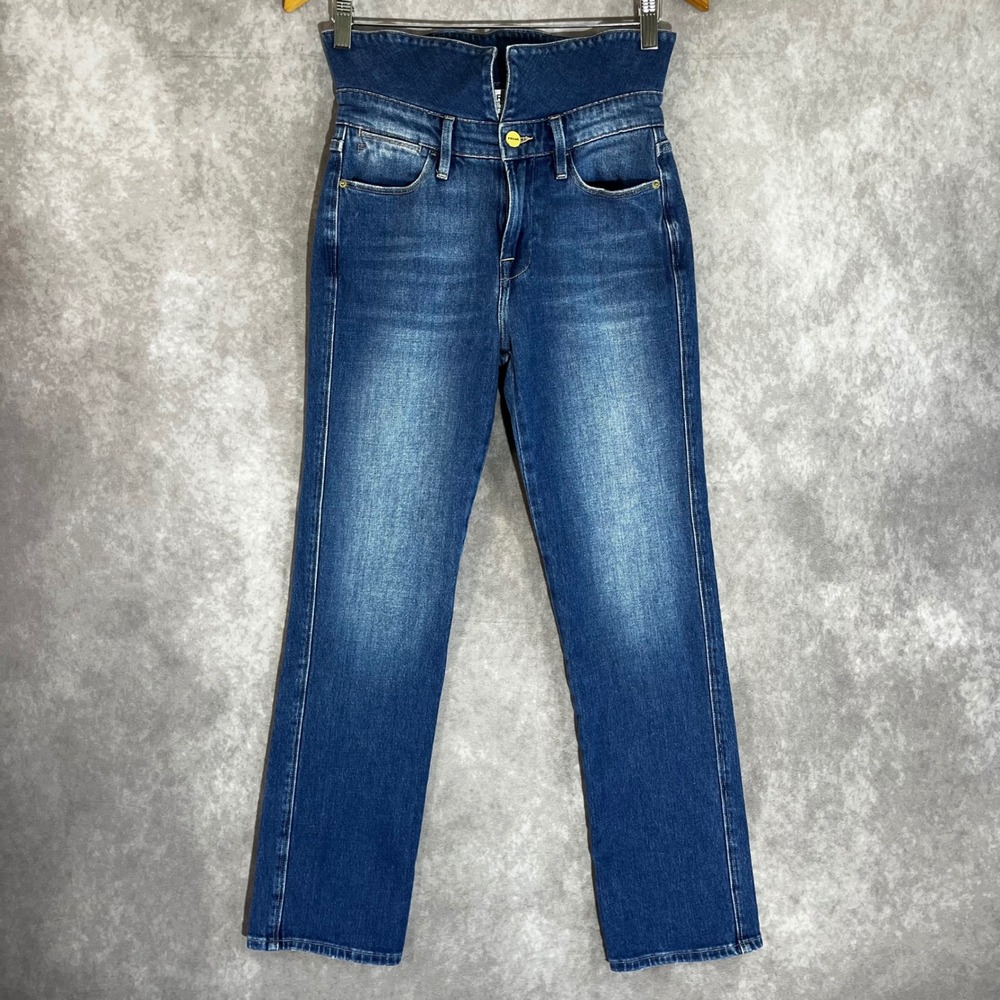 Frame‎ Le High Straight Jeans Womens 25 Blue Corset Waist Ultra High Rise Denim
